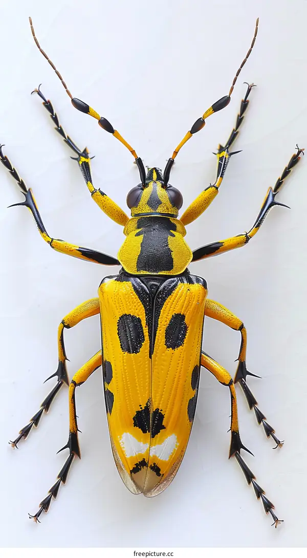 A yellow and black spotted longhorn beetle