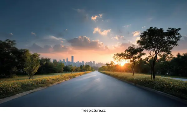 Cityscape Road at Sunrise