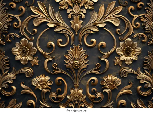 Golden Embossed Wallpaper with Floral Patterns