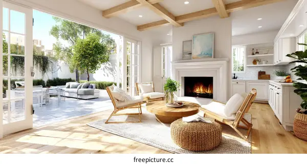 Modern Farmhouse Living Room with Patio Access