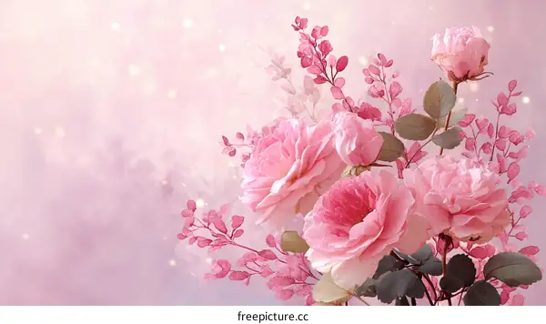 Beautiful Pink Rose Bouquet Illustration