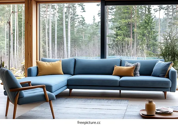 Modern Sectional Sofa with Wooden Legs in a Modern Living Room