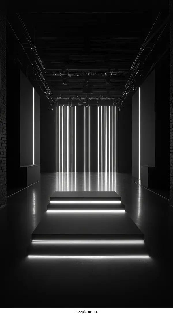 Empty Stage with Lighted Steps