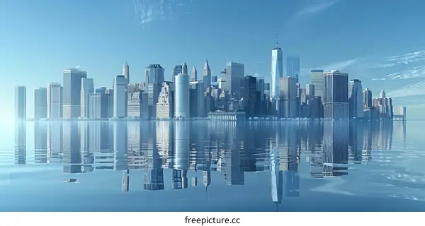 Iconic New York City Skyline Reflected in Water