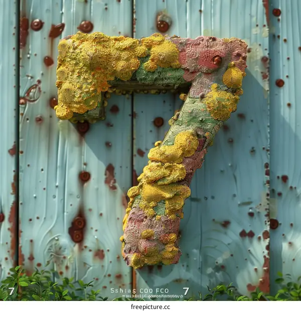 Rusty 3D Number Seven with Growing Moss
