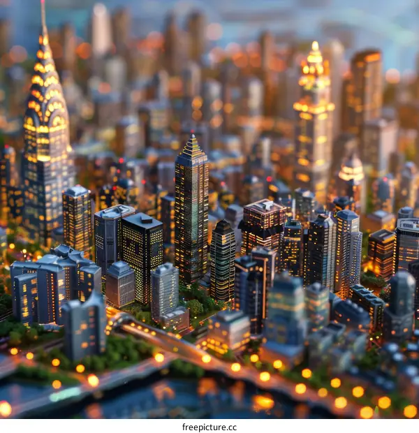 Futuristic City Model with Illuminated Buildings