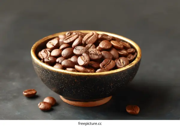 Roasted Coffee Beans in a Bowl on Dark Background