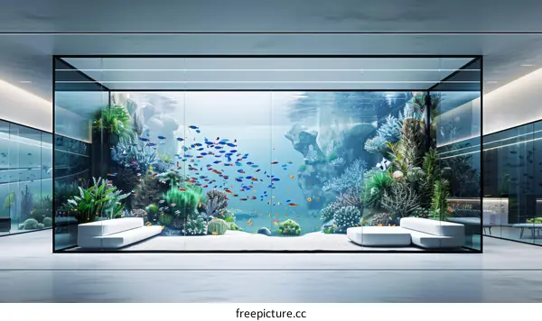 Modern Living Room Interior Design with Large Aquarium