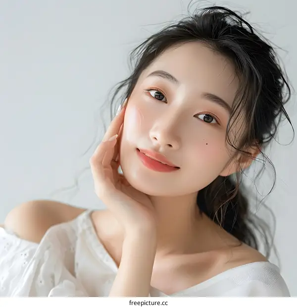 Portrait of a Beautiful Asian Woman with Long Black Hair