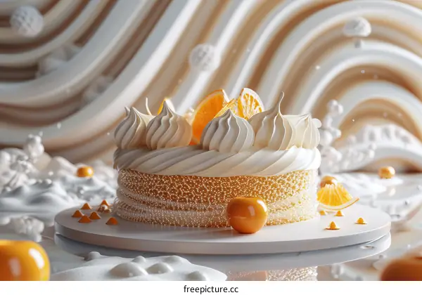 Delicate Whipped Cream Cake with Orange Decor