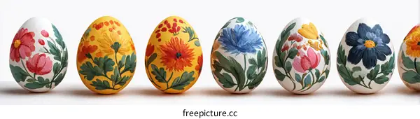 Colorful Painted Easter Eggs in a Row