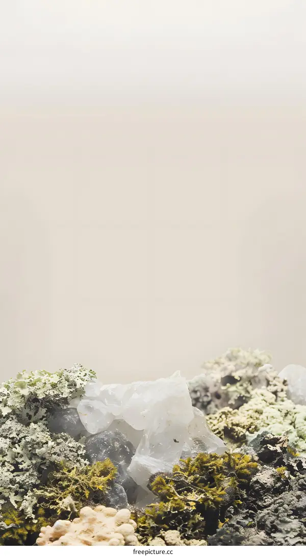 Close Up Of Crystalline Formation Surrounded By Moss