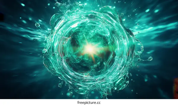 Mystical glowing green water vortex