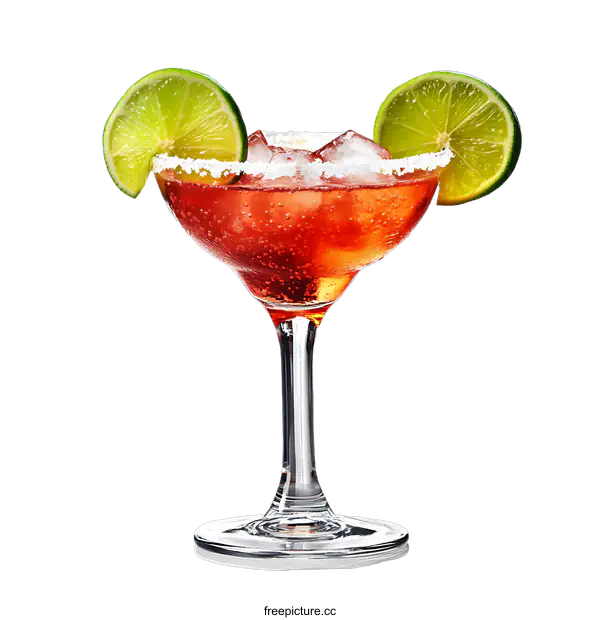 [Transparent Background PNG]Vibrant Red Cocktail with Lime Garnish