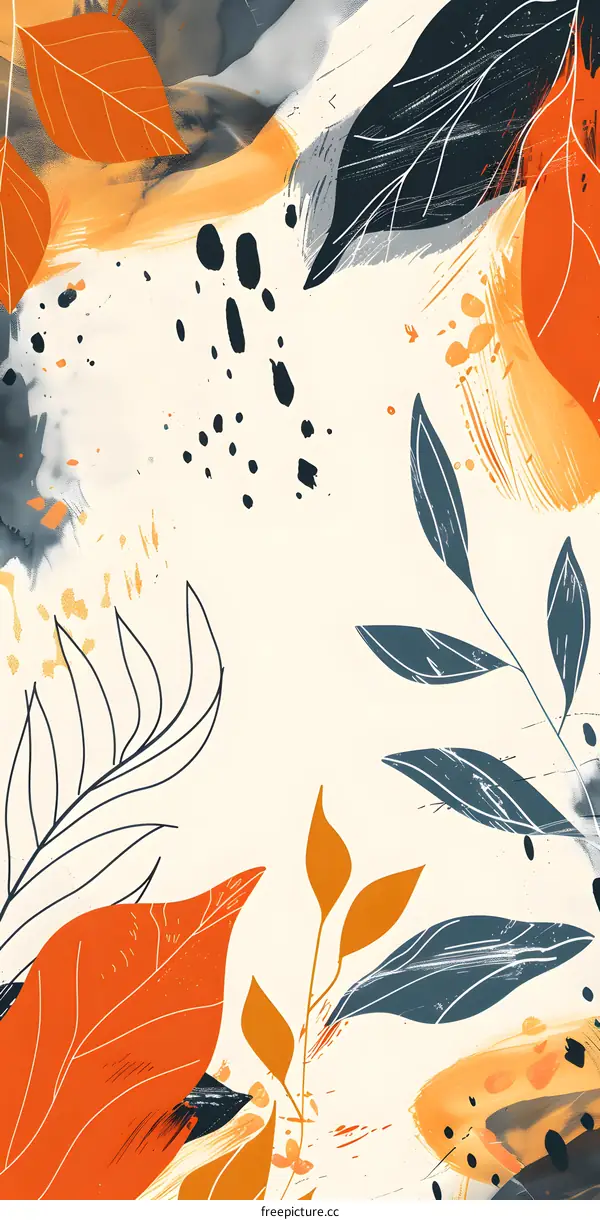 Abstract Fall Leaves Watercolor Illustration