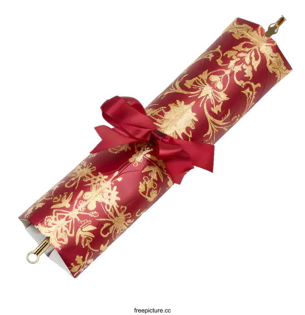 [Transparent Background PNG]Red and Gold Christmas Cracker Isolated on White Background
