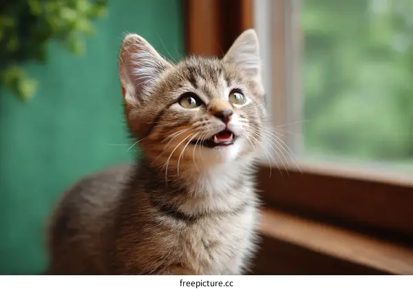 Cute Kitten Looking Up at Window