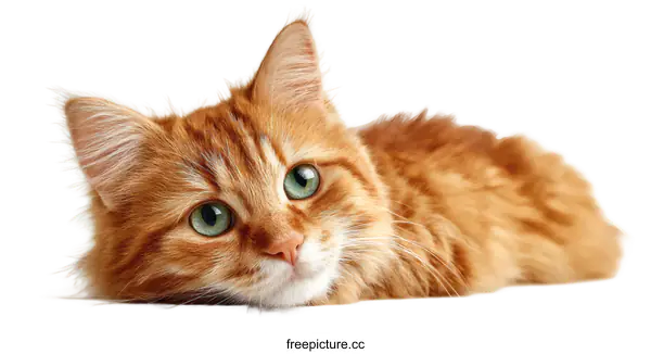 [Transparent Background PNG]Adorable Ginger Cat Relaxing on White Surface