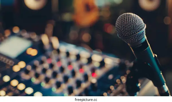 Professional condenser microphone in the recording studio