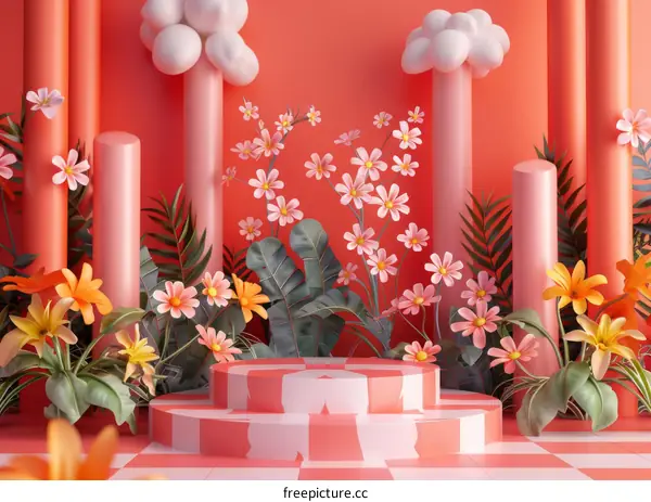 Colorful Floral Display Stand Illustration