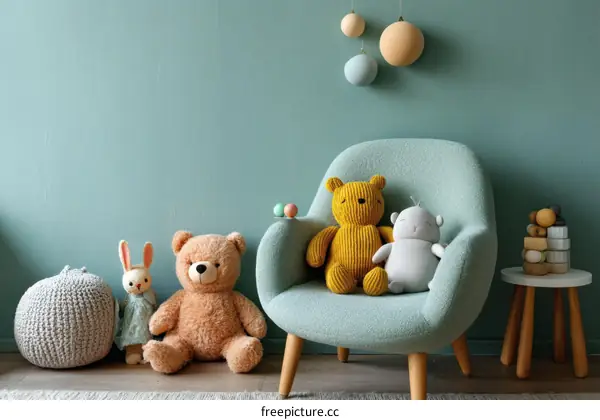 Cozy Nursery Corner with Soft Toys and Chair