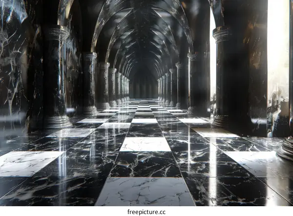 Gothic Marble Checkerboard Hallway