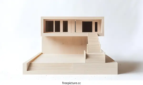 Wooden Model House with Stairs and Patio