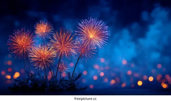 Night Fireworks Display with Bokeh Background