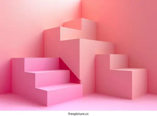 Pink Geometric Staircase with Abstract Background