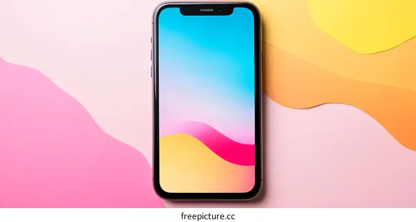 Smartphone Screen with Abstract Wavy Design on Colored Paper