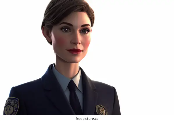 A portrait of a young woman in a blue suit and tie