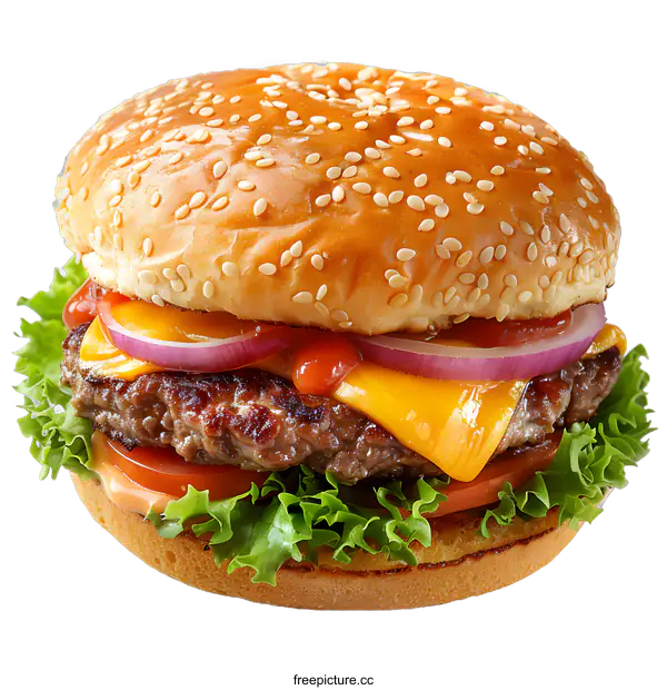 [Transparent Background PNG]Delicious burger with cheese and vegetables