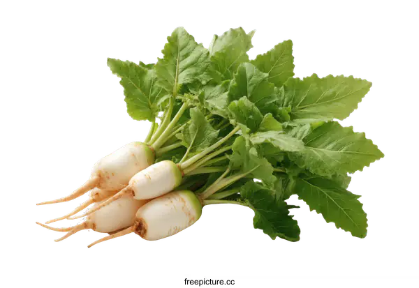 [Transparent Background PNG]Fresh Daikon Radishes with Greens