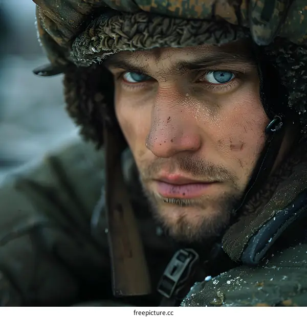 Portrait of a soldier in winter gear