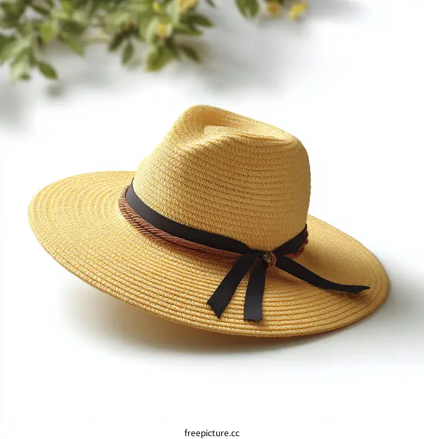 Stylish Yellow Straw Hat with Ribbon