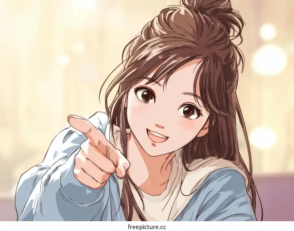 Smiling Girl Pointing with Enthusiasm