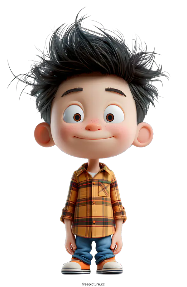 [Transparent Background PNG]Cute Cartoon Boy with Spiky Hair