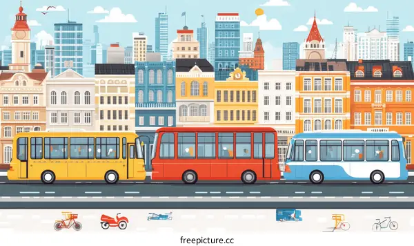 Cityscape with Public Transportation Illustration