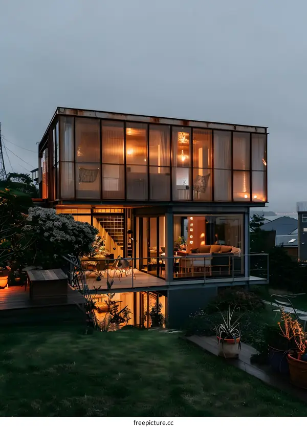 Modern Glass House with Rusty Metal Exterior