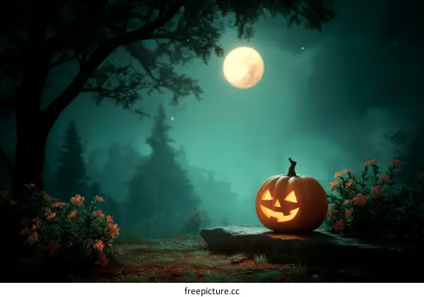 Halloween Pumpkin Scene at Night