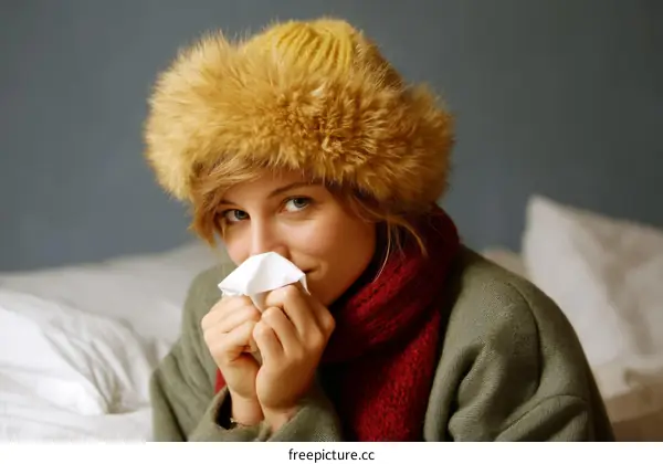 Woman with Cold Using Tissue