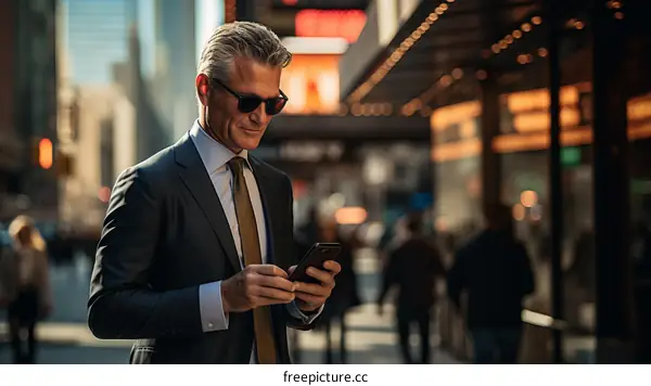 Successful Businessman in the City Using his Phone