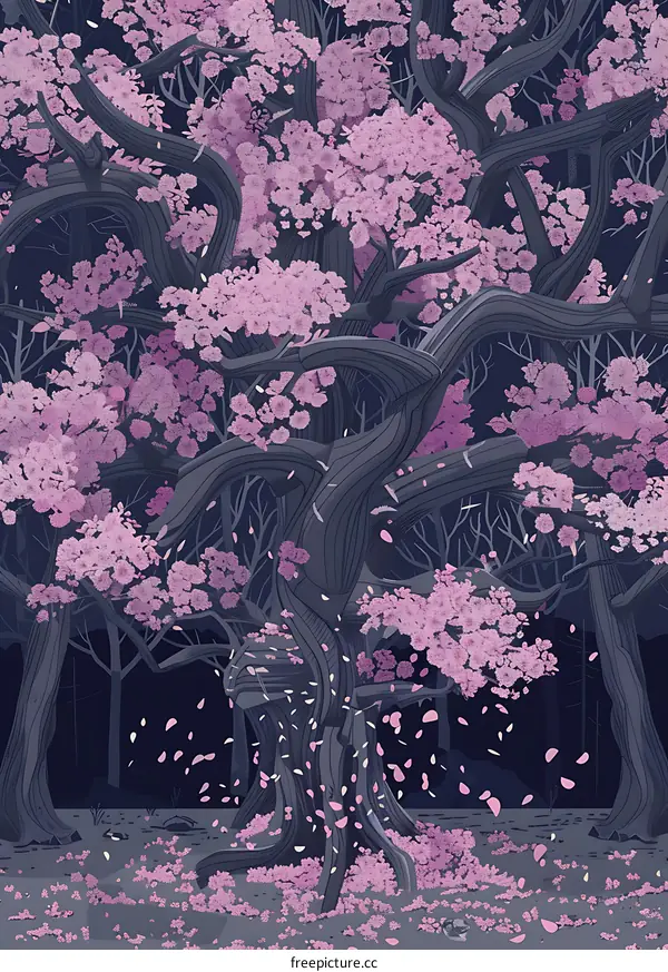 Pink Flowers Blooming On A Tree In A Forest