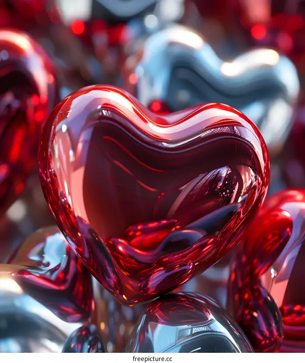 Red and blue heart-shaped balloons