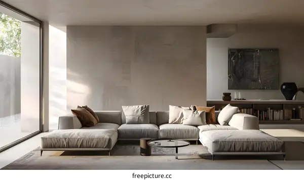 Modern Minimalist Living Room with Sectional Sofa and Artwork