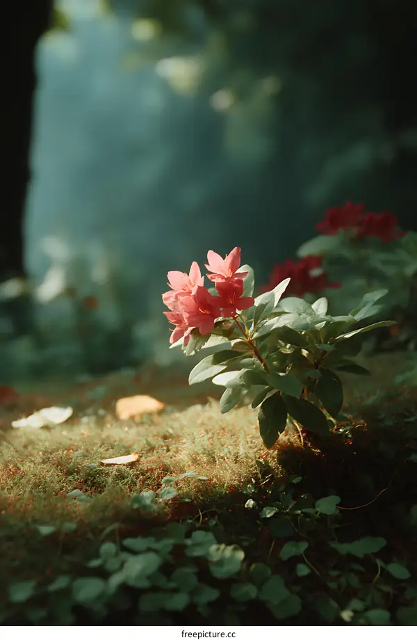 Pink Flowers in a Sunlit Garden