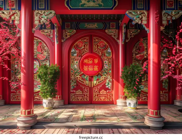 Beautiful Chinese Red Architecture Entrance
