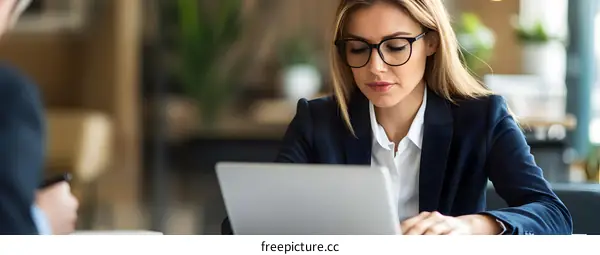 Businesswoman Working on Laptop in Office