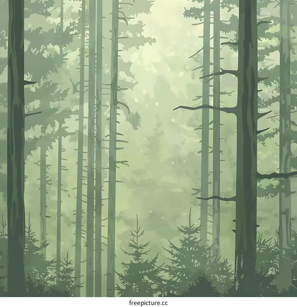 Green Forest Misty Background Illustration
