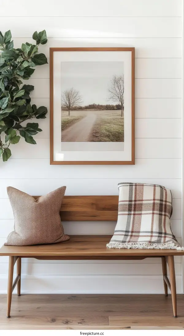 Rustic Entryway Decor with Framed Countryside Print